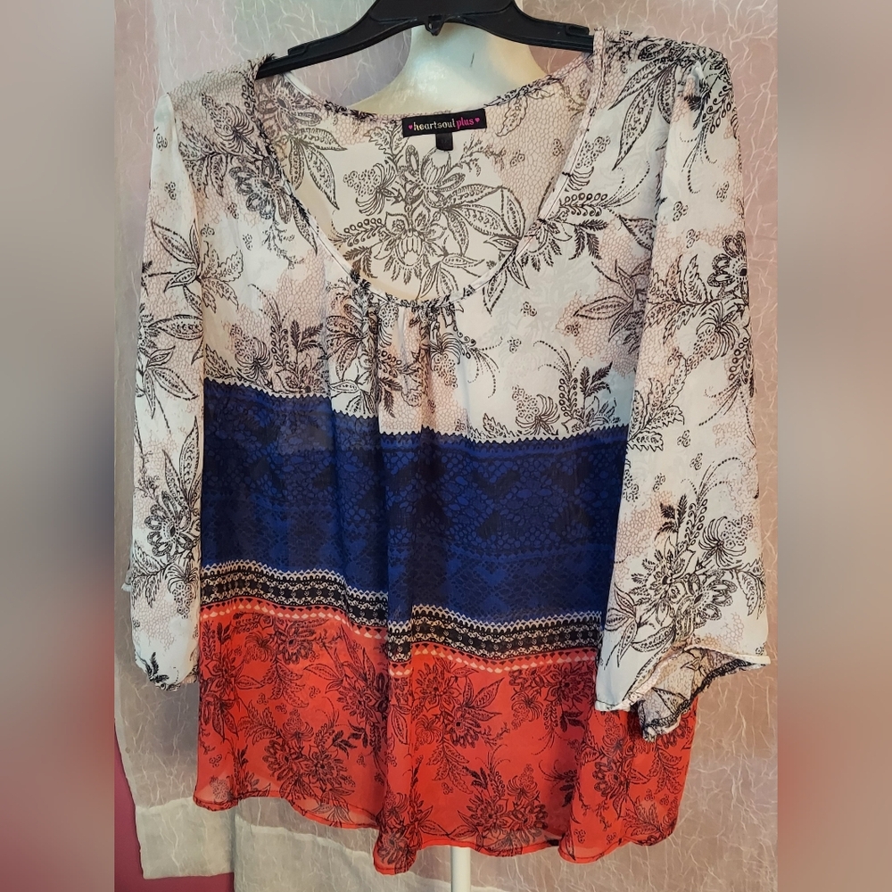 Womans Boho Sheer Plus Size 1X from HeartSoul Plus Top Shirt